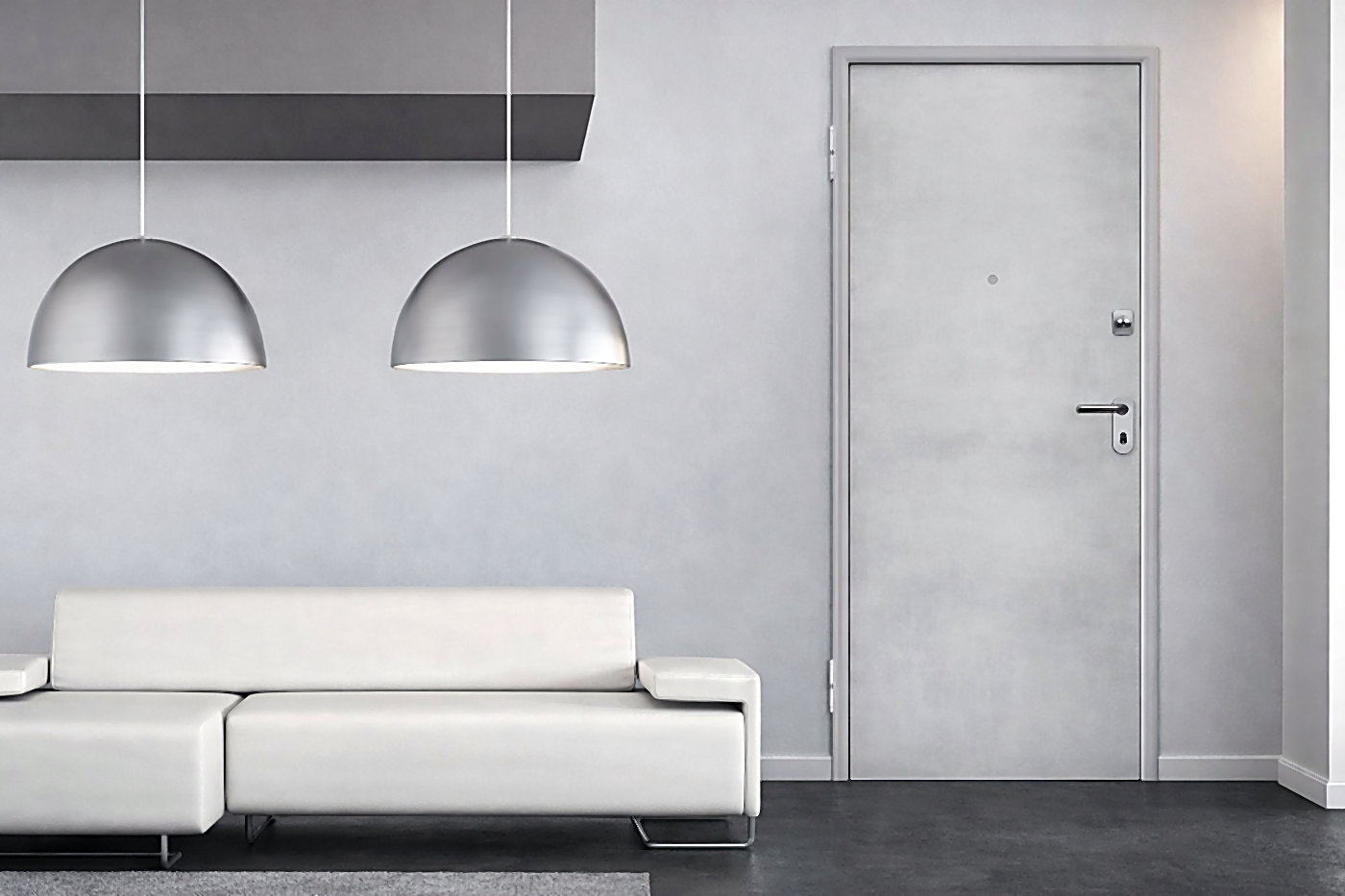 Ușă minimalistă mâner negru — Entrex Hub Ușă premium cu mâner negru într-un interior minimalist elegant Entrex Hub